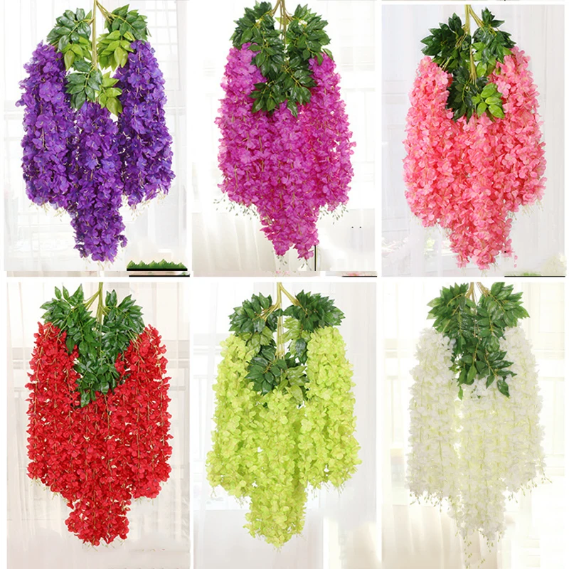 

12pcs Artificial Wisteria Flowers Rattan Fake Flower Violet Hanging Garland for Home Room Party Wedding Decoration Plant Vines