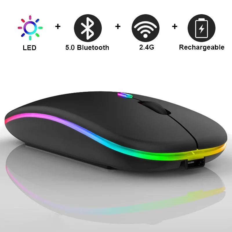 Беспроводная мышь Bluetooth с RGB подсветкой перезаряжаемая для компьютера ноутбука