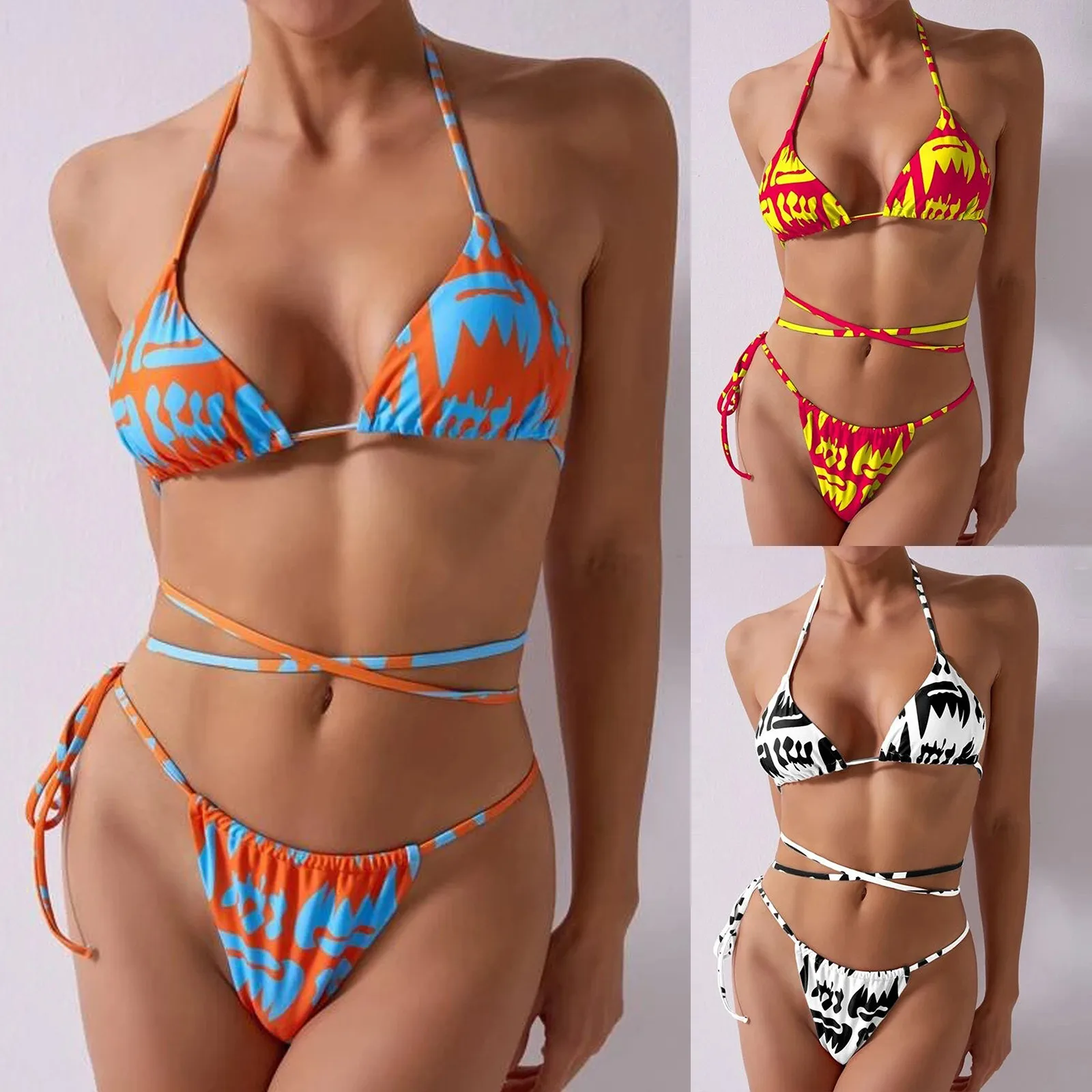 

New Sexy Bikini 2022 Fashion Women Printed Split Swimsuit Casual Sling Bikini Set Sexy Beach Wear Swimming Swimsuit Two Pieces