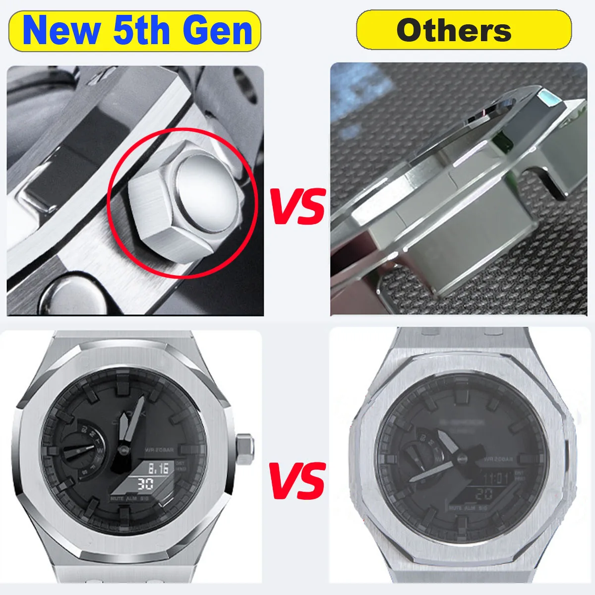 For CasiOak 5th Gen Metal Mod Kit For GA2100 / GA2110 GA-B2100 Metal Band Strap & Stainless steel Bezel Modification