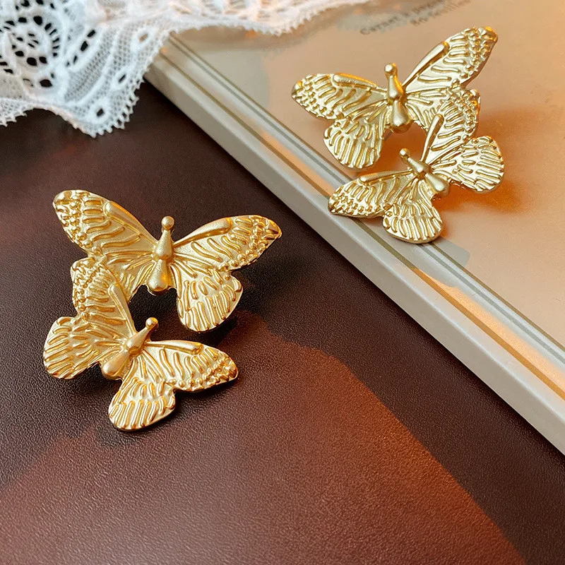 

Statement Fashion Metallic Double Butterfly Drop Earrings For Women Personality New Heavy Earings