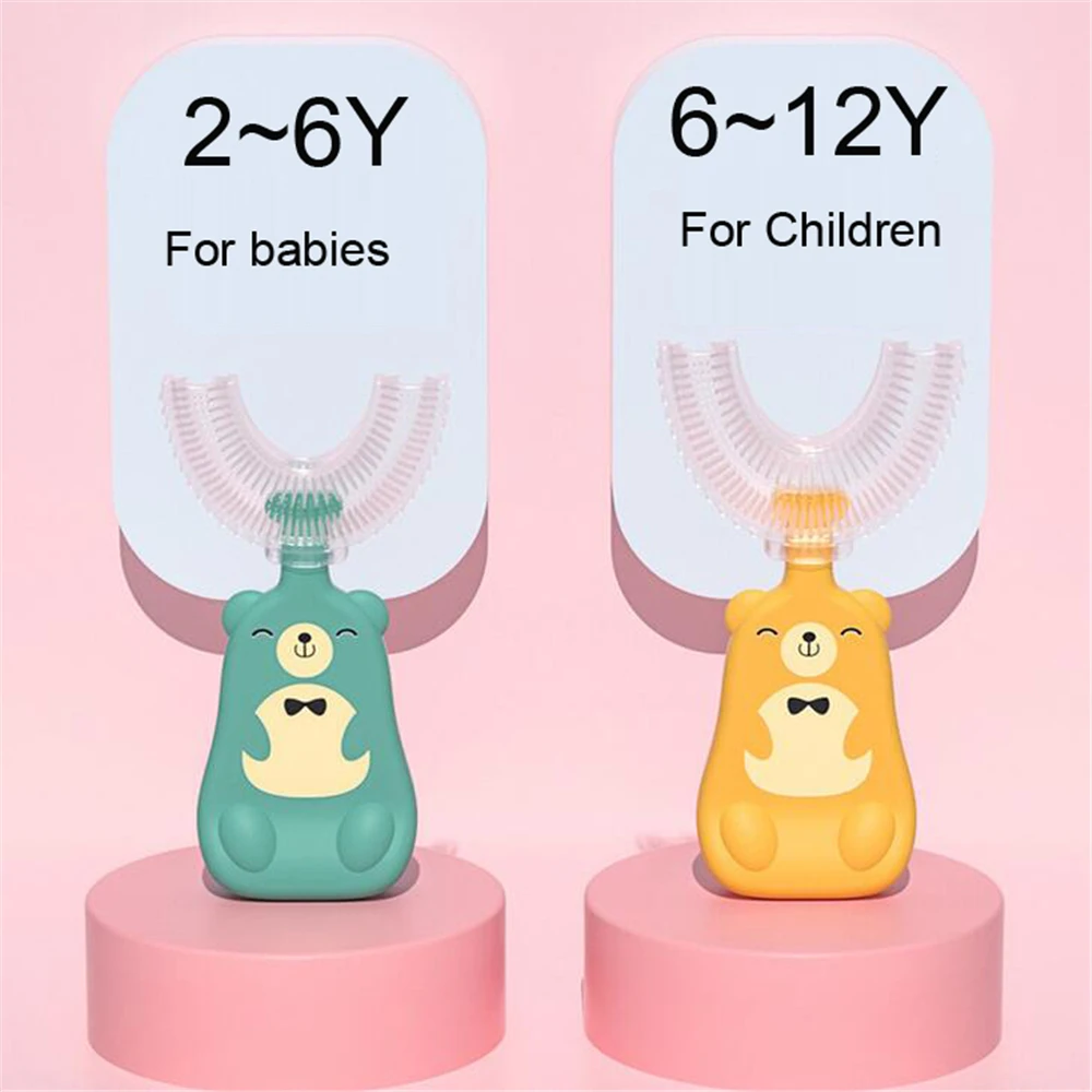 

2-12Y Baby Toothbrush Children Teeth Oral Care Cleaning Brush Soft Food Grade Silicone U Shape Teethers Toothbrush Newborn Kids