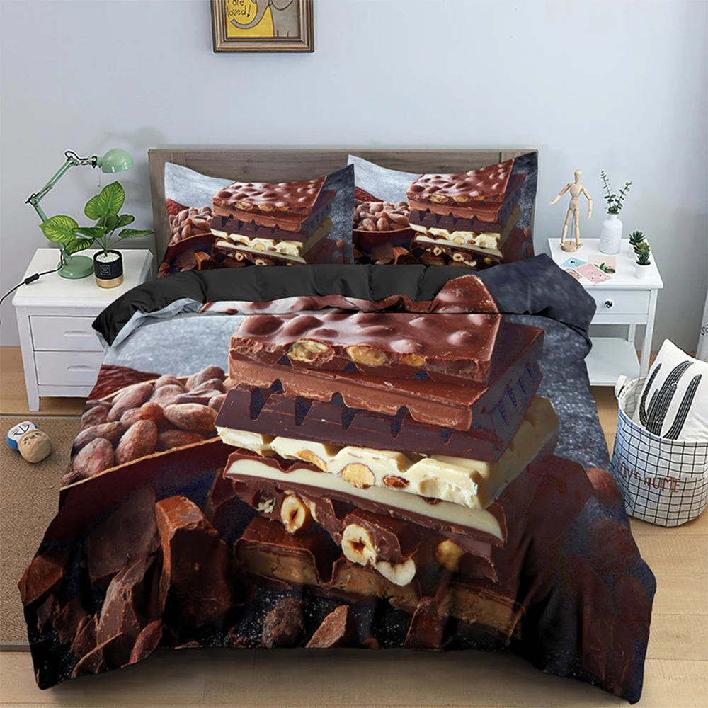 

Hot Sale Dessert Bedding Set Chocolate Pattern Quilt Cover 2/3pcs 200x200 Full Twin Size Boy Girl Bedclothes Bed Linen(NO Sheet)