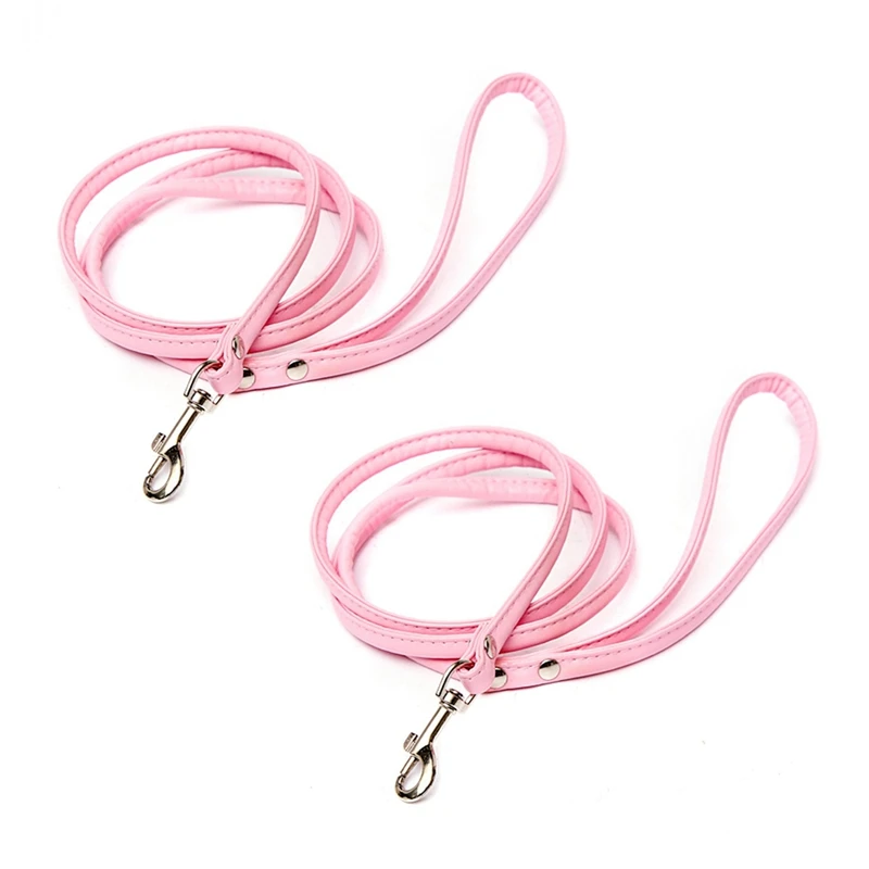 

2X Pink Leather Leash For Small Dog Cat Pet 1Cmx120cm
