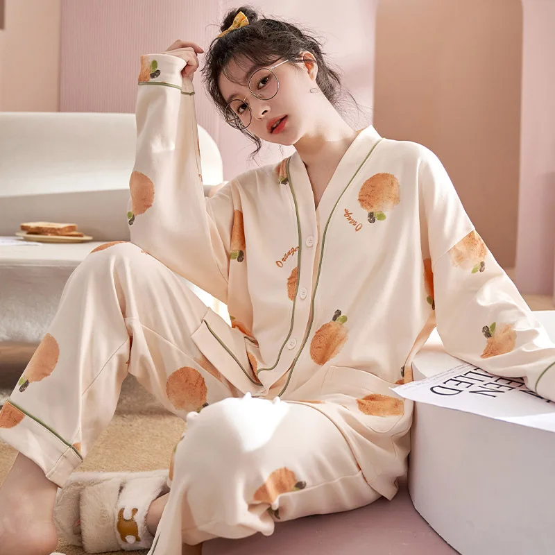 1 2023 new long-sleeved pajamas women spring and autumn cotton fragrance Korean home clothes can wear ins wind suit.