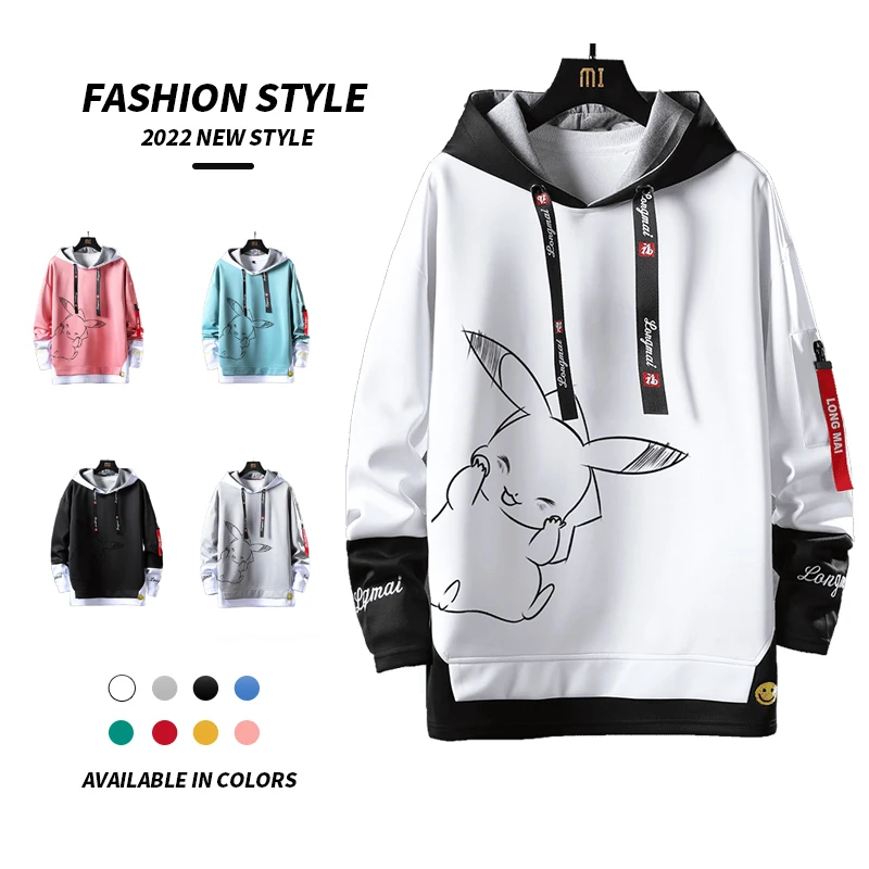 

Print Anime Pikachu Hoodies Hooded Sweatshirts Men Women Plus Size Long Sleeves Thick Winter Pullover Unisex WY1703