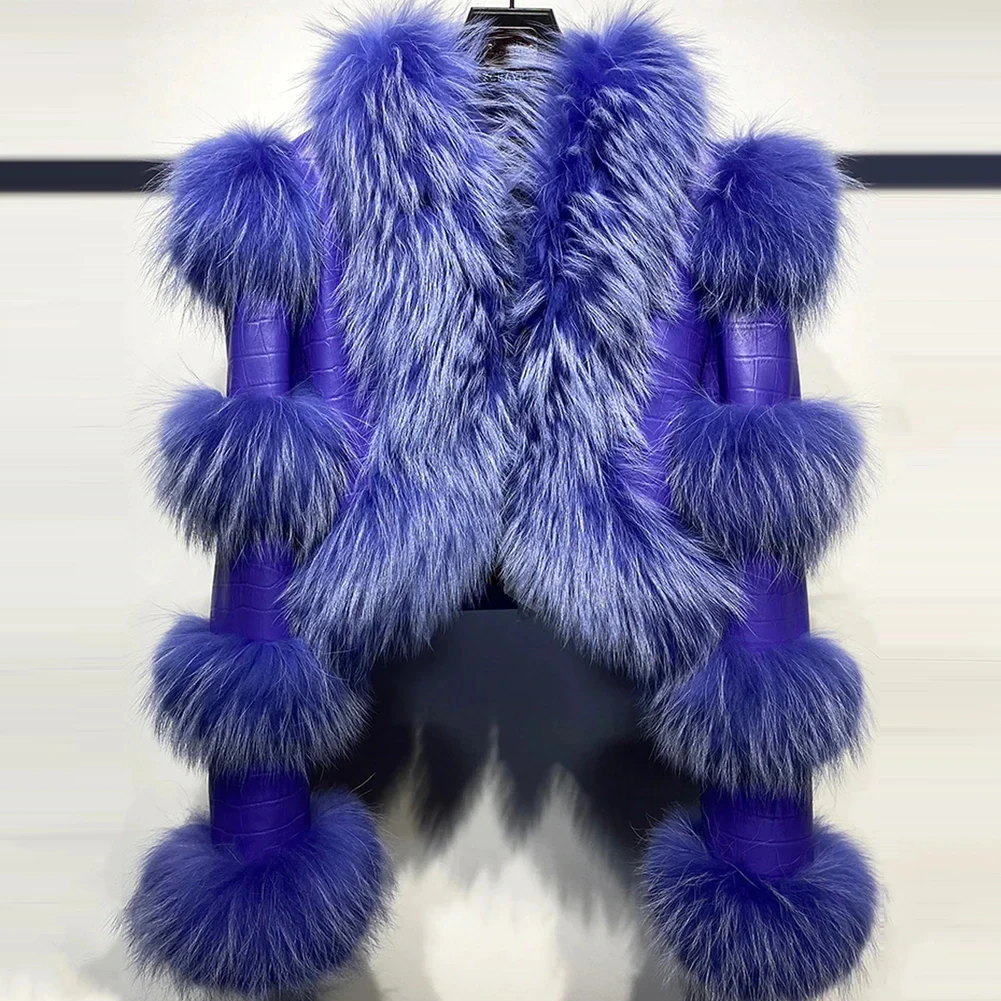 Denny &amp Dora Фиолетовая женская байкерская кожаная куртка с меховым воротником