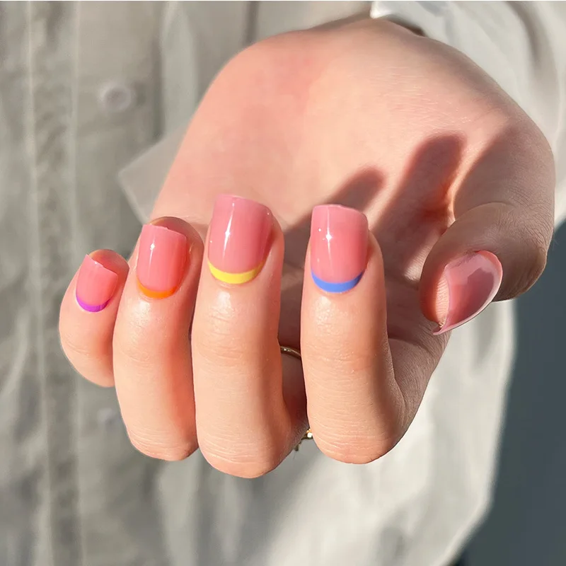 

24Pcs Short French False Nails Design Artificial Kawaii Nail Art Diy Fashion Manicure Little Flower Fake Nails For Lovely Girl
