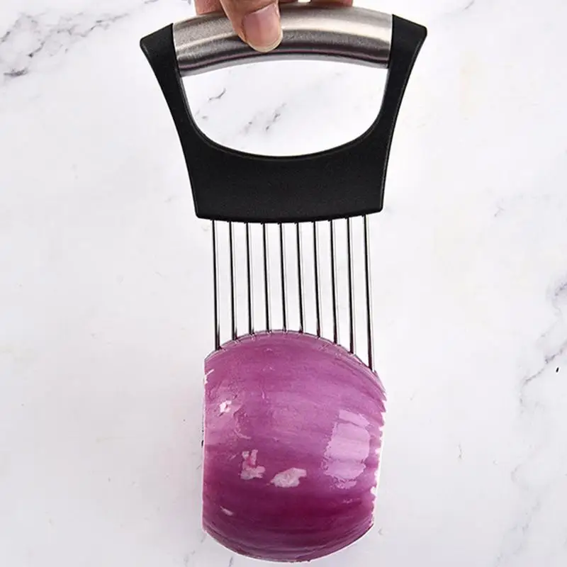 

Easy Onion Cutter Holder Vegetable Slicer Cutting Tools Stainless Steel Meat Potato Tomato Slicer Holder Fork Kitchen Gadgets