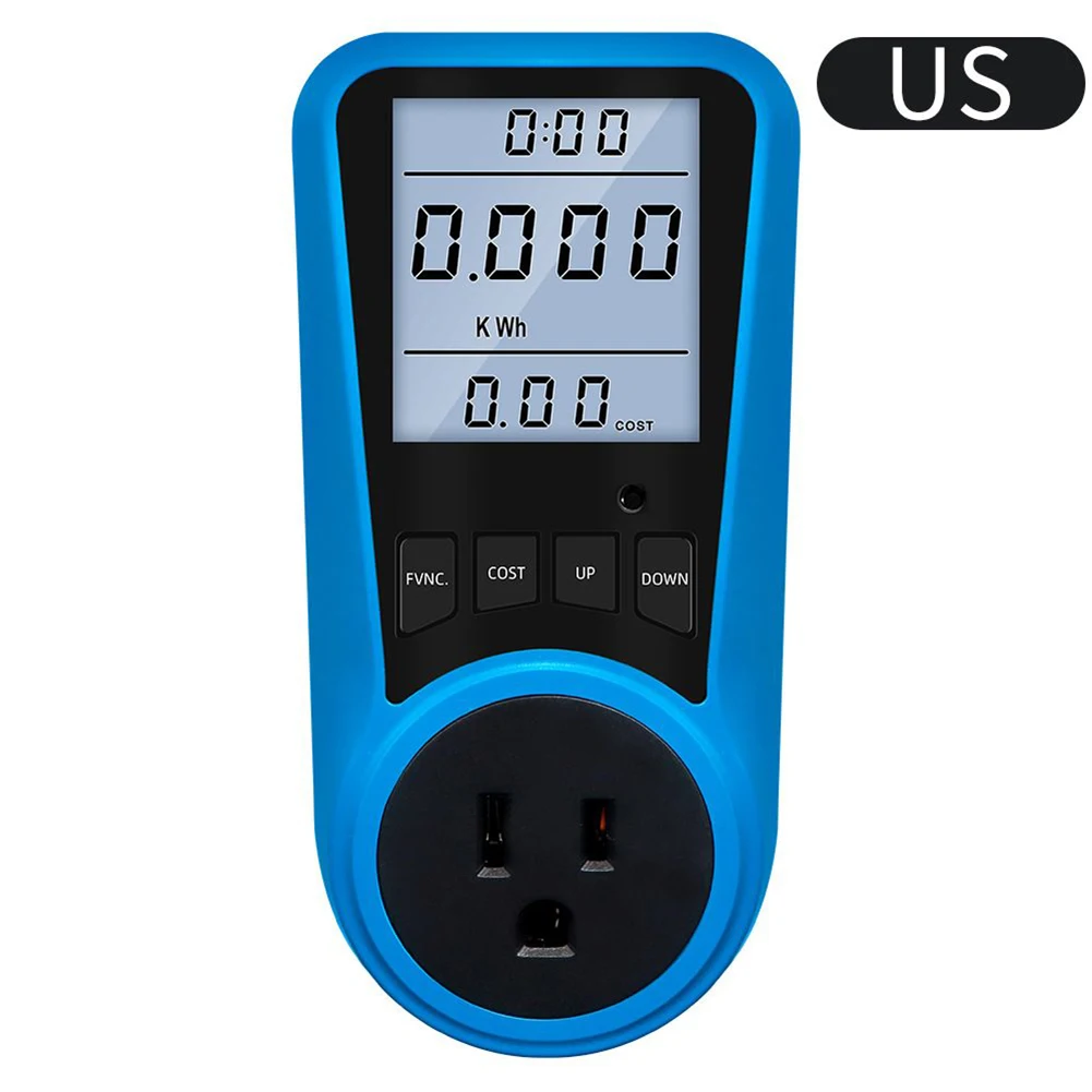 

1pcs Durable Solar Power Supplies Energy Power Meter Consumption Meter 0W-9999W 110V-230V ABS+PC Analyzer Blue