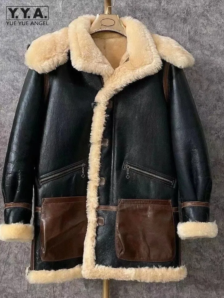 

Роскошное мужское зимнее пальто средней длины из натурального меха, Женское пальто из натуральной овчины, винтажная Толстая куртка из натуральной кожи с капюшоном