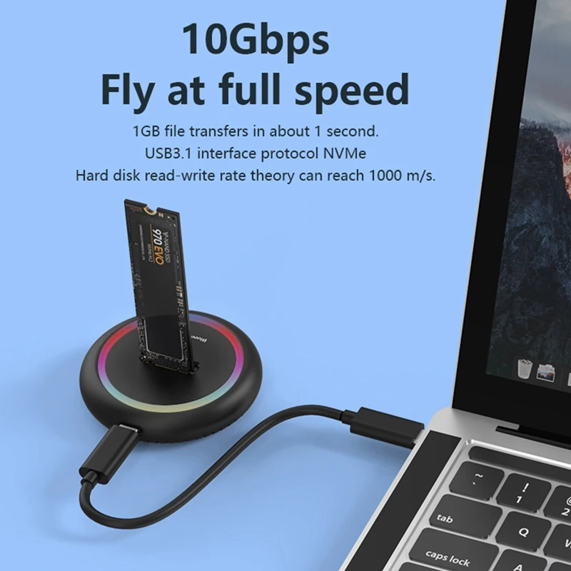 Фото AU61-Blueendless Dual Protocol Ssd M 2, док-станция Rgb Led Light M.2 Sata USB C Ssd Case Nvme+Ngff Hdd Ssd Док-станция №5