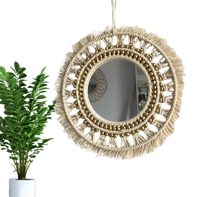

Hanging Circle Mirror Macrame Mirror Wall Decor Wall Mounted Round Mirror For Bathroom Vanity Living Room Bedroom Entryway Wall