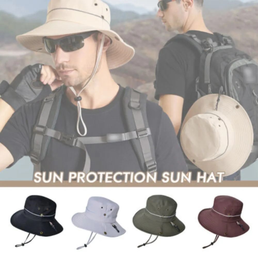 

Men's Outdoor Mountaineering Camouflage Sun Hat with Large Brim and Sunshade Bucket, Military Summer Fish Cotton Polyester