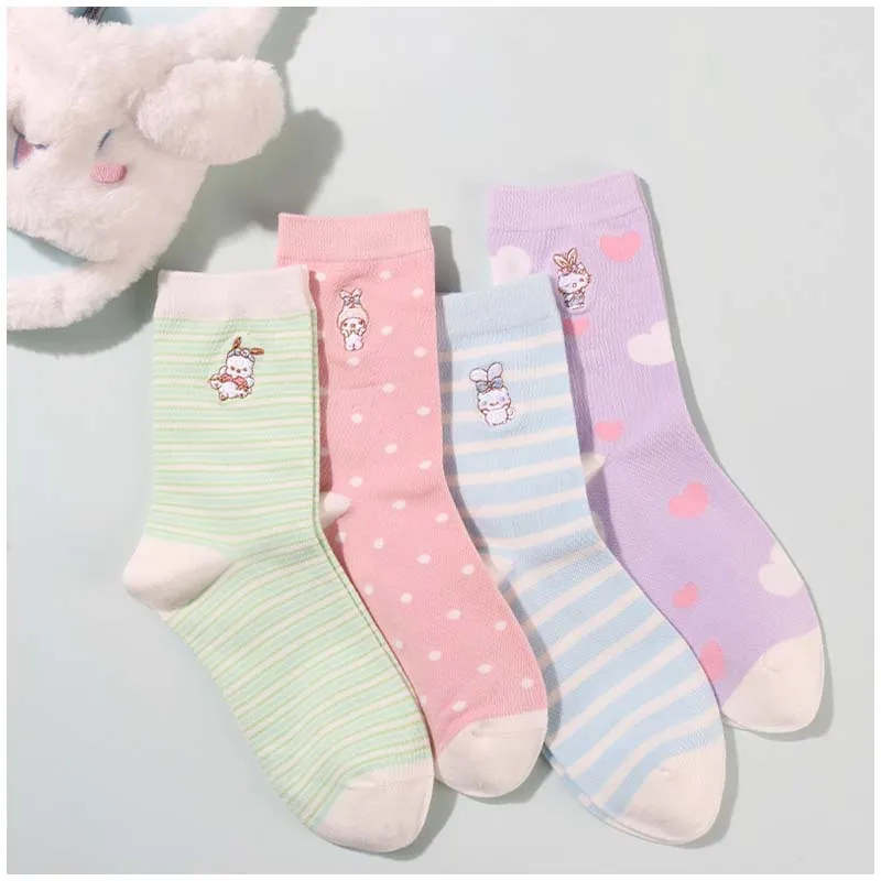 Sanrioed Cartoon Anime My Melody Kuromi Cinnamoroll Kt Cat College Style Women Stockings Kawaii Cute Colour Girl Socks