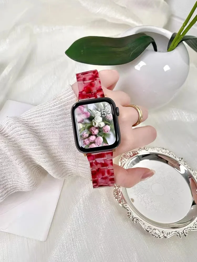 Resin Strap for Apple Watch Band 44mm 40mm 45mm 41mm 42mm 38mm Ultra 49mm Woman Wristband for iWatch Series 7 6 5 4 3 2 SE 8 45