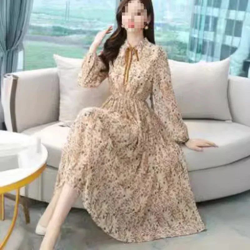 2024 новый стиль шифоновое платье с длинными рукавами женская одежда ранняя весна