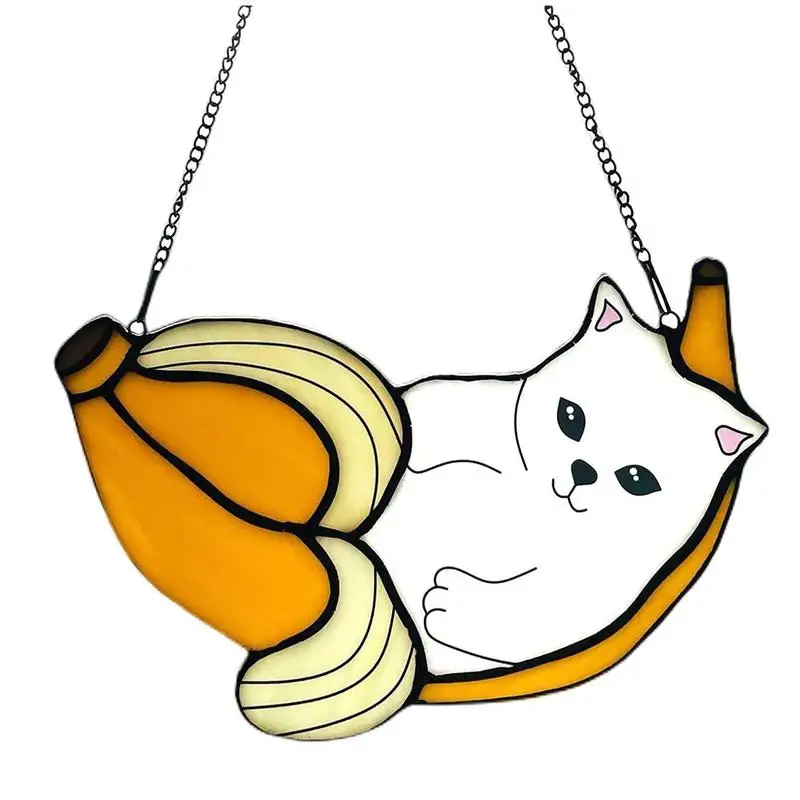 

Stained Acrylic Suncatchers Cartoon Cat In Banana Sun Catcher Wall Decor Decorative Light Catcher Colorful Stained Acrylic Door