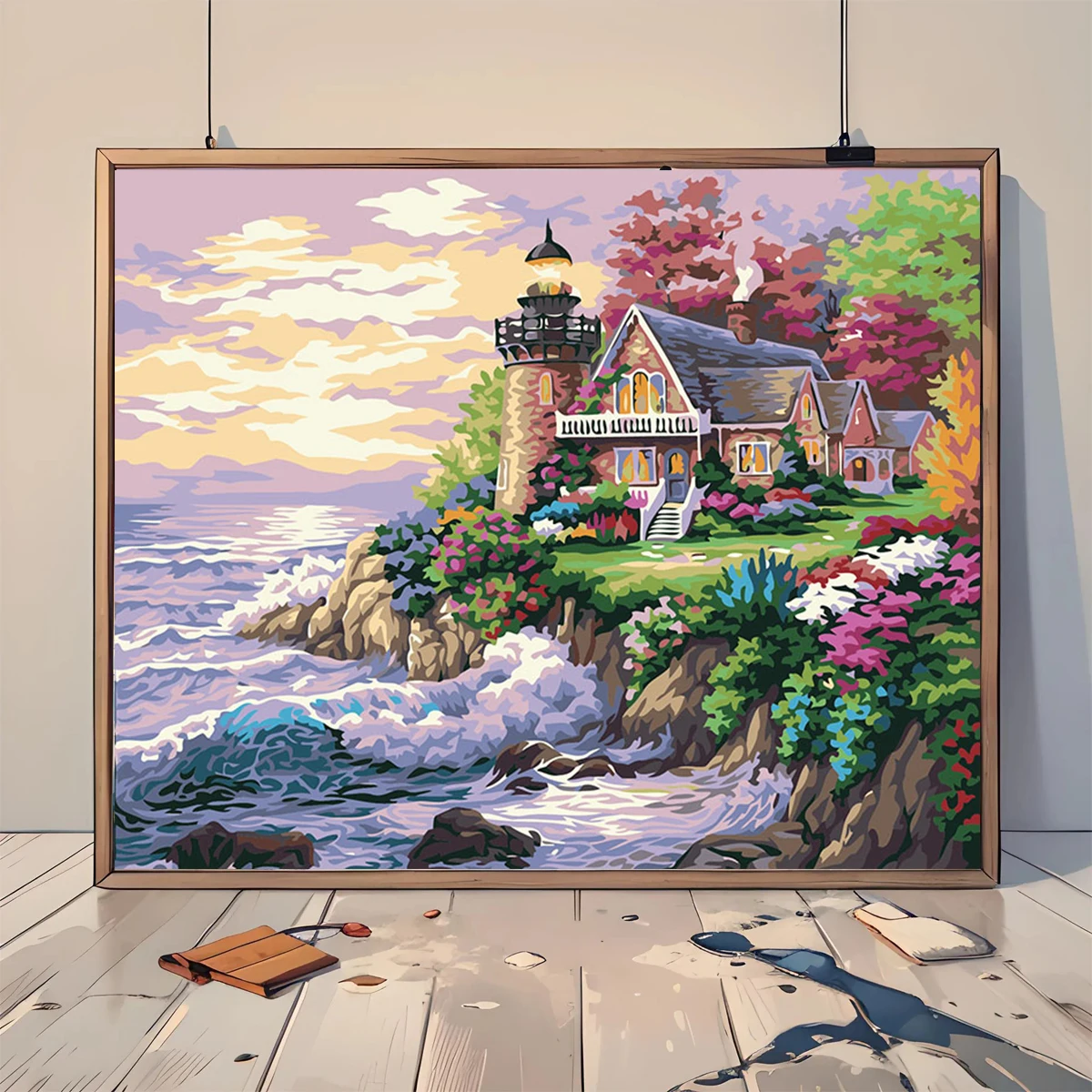 

DIY Digital Oil Paintings Hand-painted Hanging Painting Seaside Scenery Living Room Hanging Painting Decorative Painting