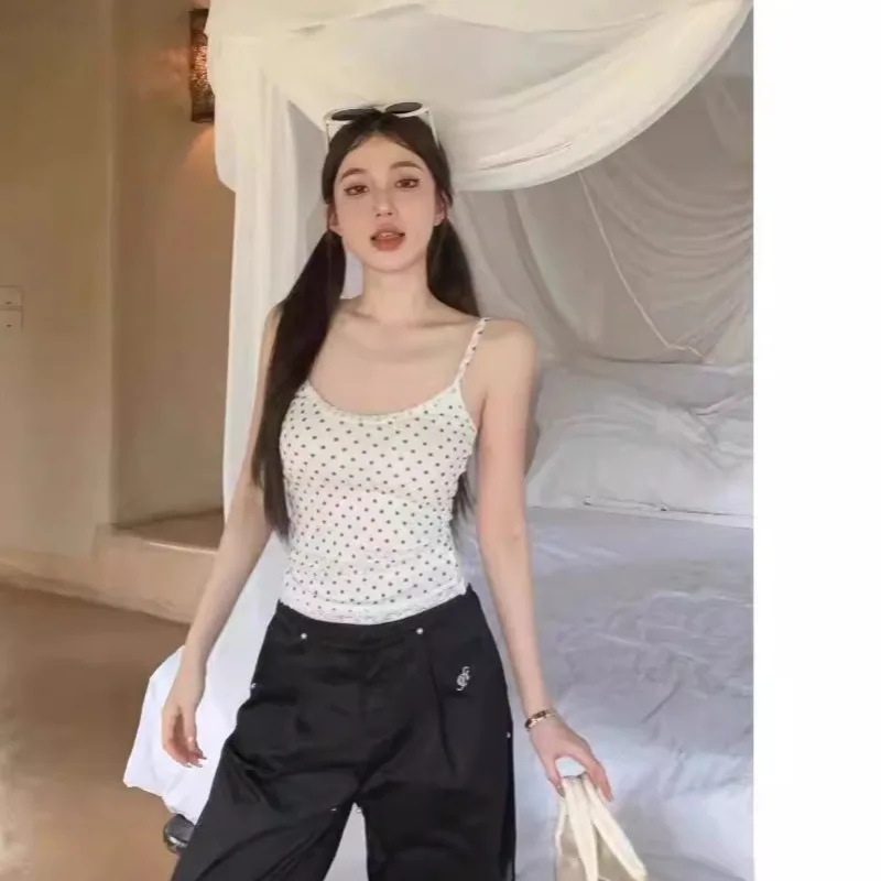 Y2k Майки Топы Женщины в горошек с принтом Кружева Лето Корейский стиль Мода