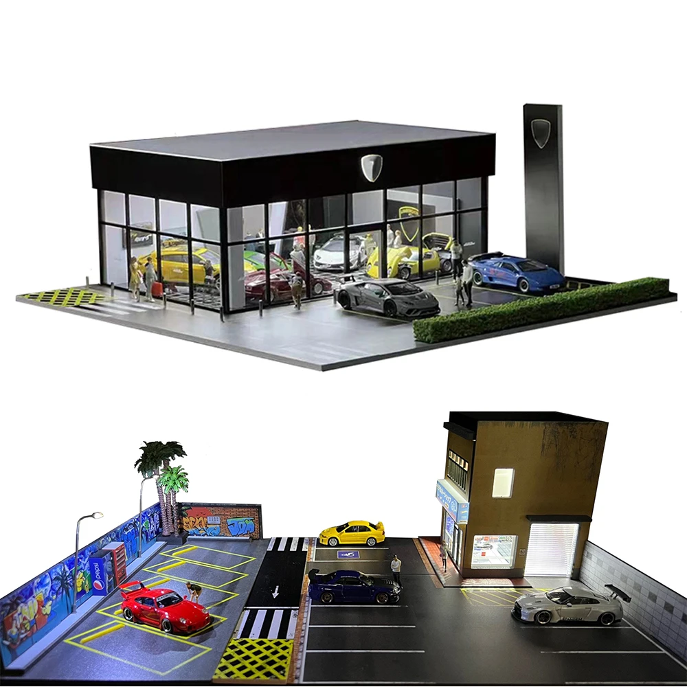 G Fans 1:64 Масштаб автомобиля Гараж Диорама Модель со светодиодными фонарями
