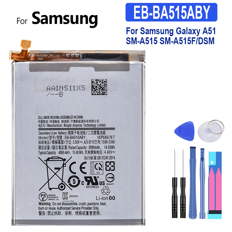 

EB-BA515ABY Battery 4000mAh For Samsung Galaxy A51 SM-A515 SM-A515F/DSM Mobile Phone Bateria