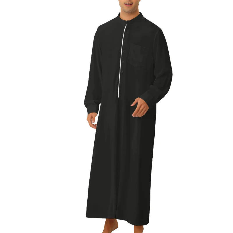 Men's Abaya Muslim Robes Middle East Arab Jubba Thobe Kaftan Prayer Dress Solid Color Long Sleeve Loose Gown Islamic Clothes