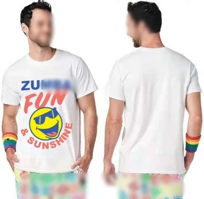 Фото Футболка Zumba для фитнеса и танцев, из чистого хлопка, с коротким рукавом, мужская и женская модная брендовая командная одежда карамельных цв... №2