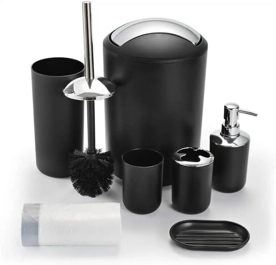 

Delaman Bathroom Sets Accessories,Plastic 6 Piece Bathroom Accessory Set Bathroom Trash Can Set with Drawstring Trash Bags,Soap