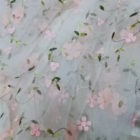 pink 3d flower laser net fabric thin children dress sewing material 1yard 5yards l324
