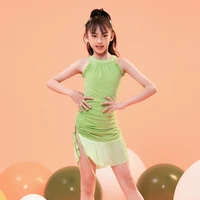 sleeveless tassel backless ruffle latin dance one piece dress for little girlchildrenballroom costume performance wears g3624