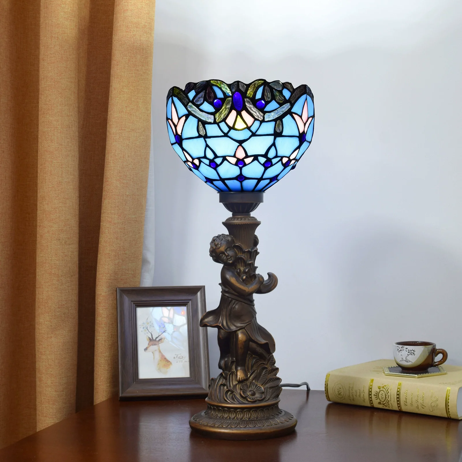 Настольная лампа SHIYAN 8 дюймов винтажный синий