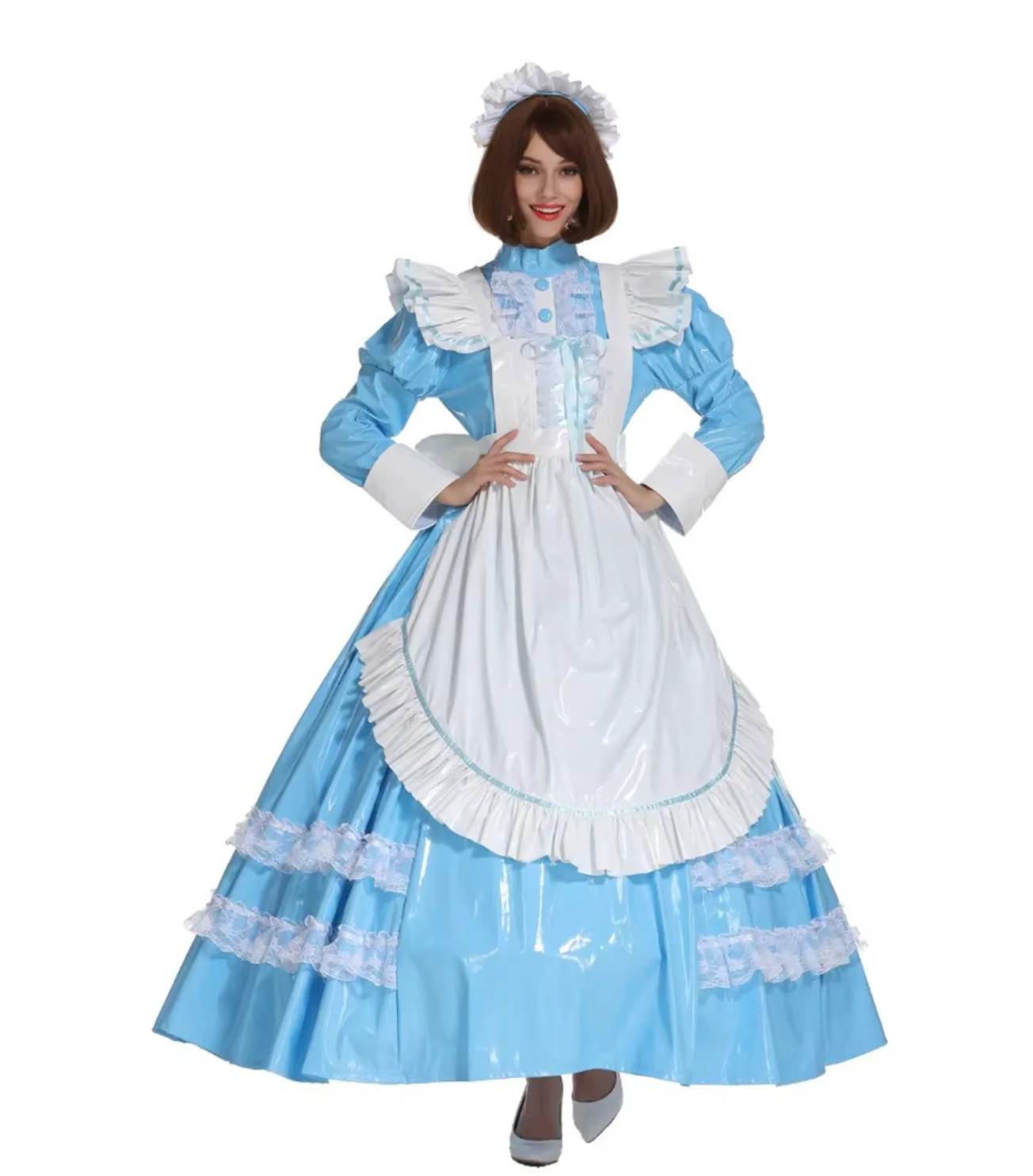 Сисси Девушка Французская Горничная Запираемый ПВХ Голубой Женский Акцент