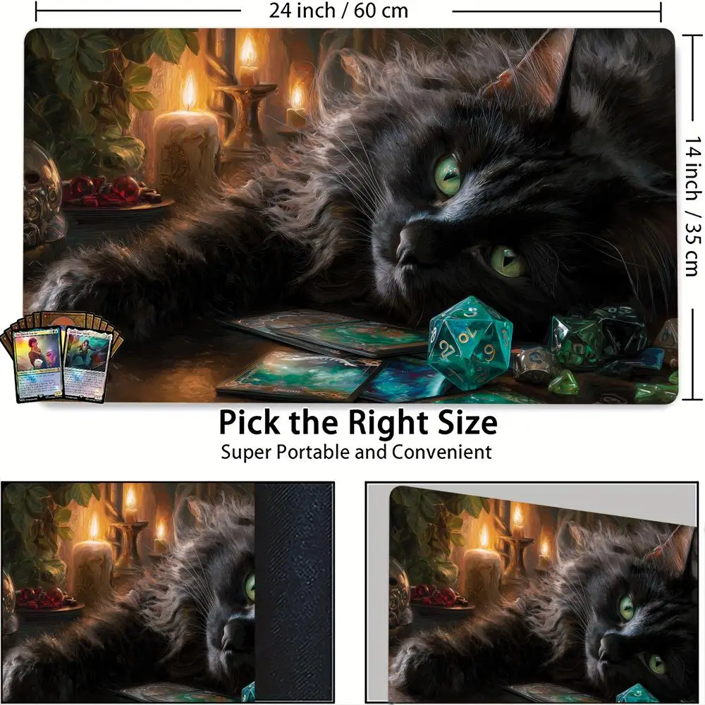 Фото Игровой коврик MTG с изображением ленивого черного кота, нескользящий, прочный, 35x60 см, для командных игр Magic: The Gathering и других TCG-игр. №4