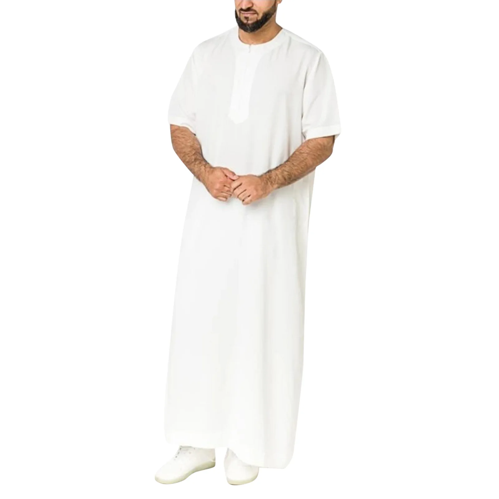 S-5XL Vintage Men Islamic Arabic Jubba Thobe Short Sleeve Solid Pockets Robes Men Saudi Arabia Abaya Dress Muslim Kaftan 2022