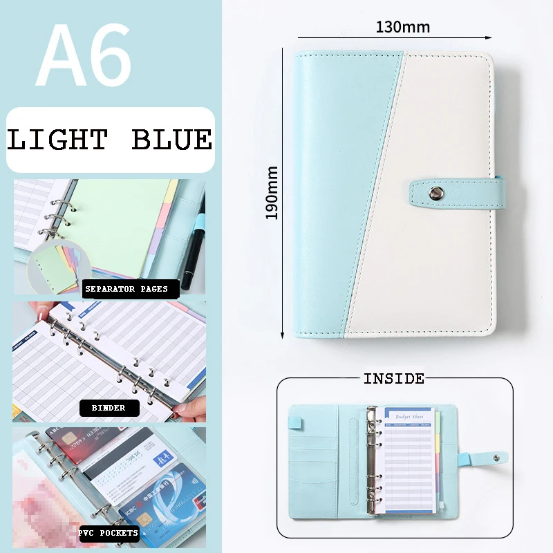 

A6 Budget Binder Cash Card Bill Pocket Budget Sheets Stylish Design Refillable Loose-Leaf Binder Cover Budget Planner 21pcs/set