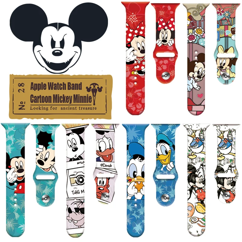 

New Mickey Mouse Silicone Strap For Apple Watch Band 44mm 45mm 42mm 40mm 38mm 41mm Minnie Bracelet iWatch apple watch 6 5 3 SE 7