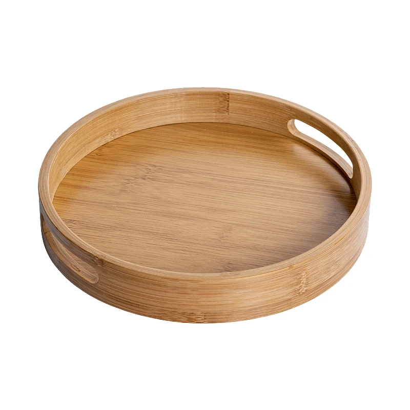 

Bamboo Round Serving Tray Bamboo Plate Tea Food Dish Drink Platter Food Plate Dinner Beef Steak Fruit Snack Tray