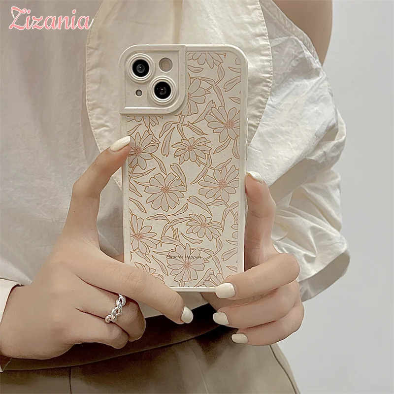 

Simplicity Fashion Solid color daisy Flowers Phone Case For iPhone 13 12 11 Pro Max XS Max X XR art Shockproof Case Hot Sale New