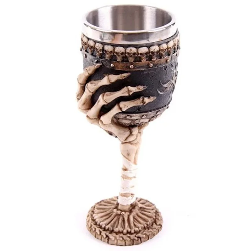 

Collectibles Graveyard Ossuary Skeletal Hand Grasping 6oz Wine Chalice Goblet Medieval Wine Cups Resin Body Stainless Steel