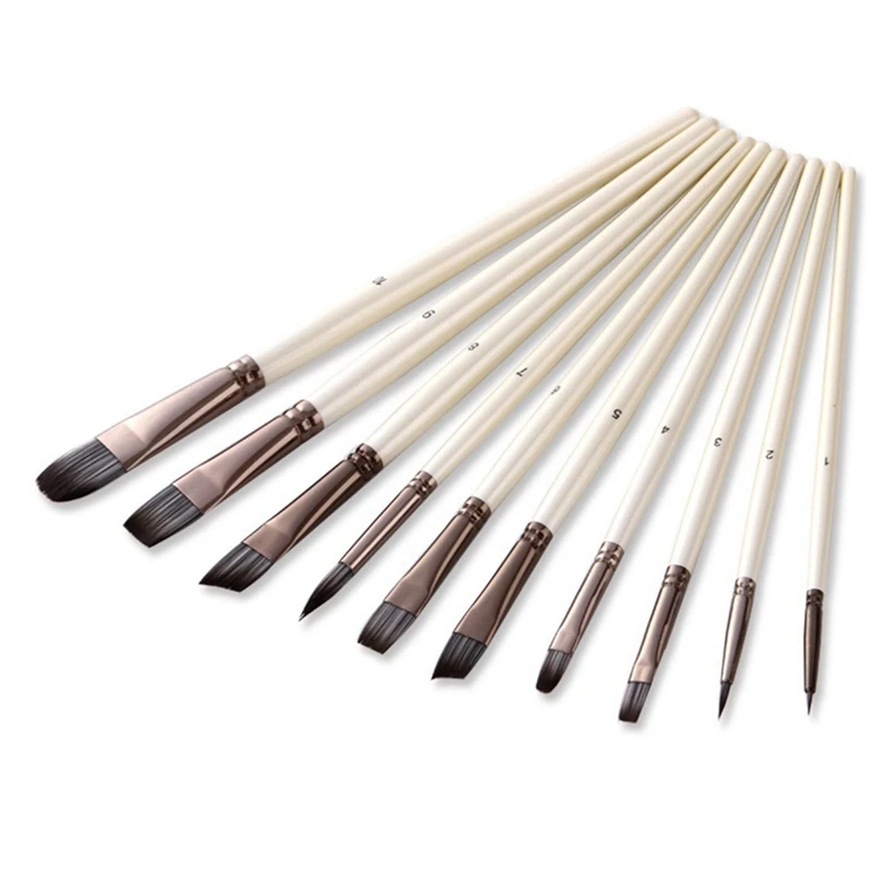 

10PCS Nylon Tips Paint Brushes Set For Art Acrylic Gouache Oil Watercolor Artist Oil Paint Brush, Art Supplies Painting