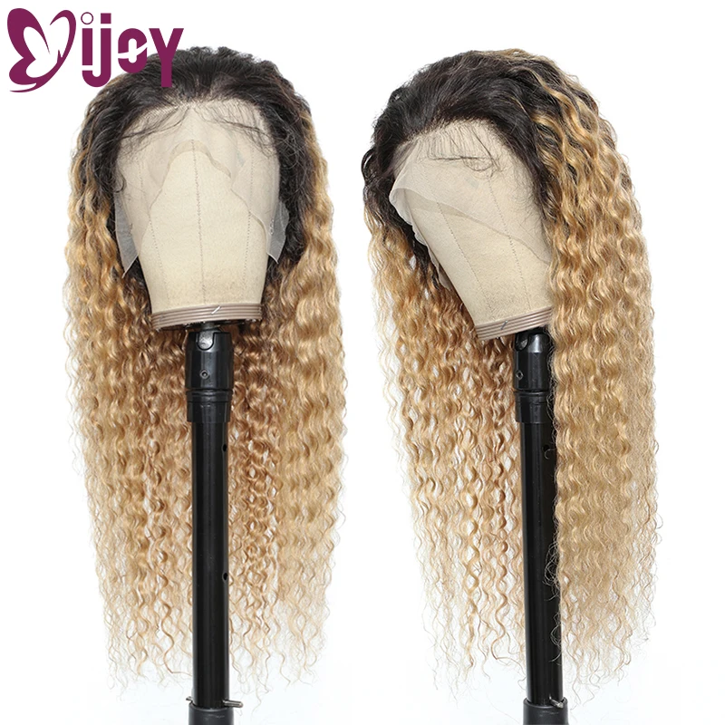 Deep Wave 13x4 Lace Frontal Human Hair Wig Brazilian Hair Lace Closure Wig Ombre Honey Blonde Remy Hair Lace Front Wig IJOY