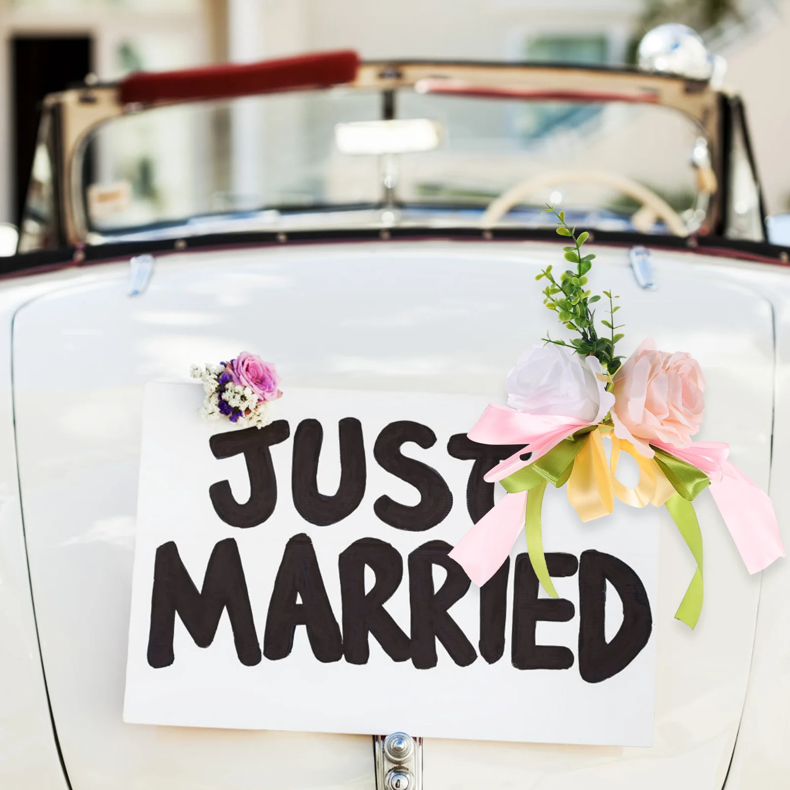 

Wedding Artificial Flower Flowers Decorations Car Rose Roses Ribbon Bouquet Decorative Decoration Decor Fake Bridal Kit Faux