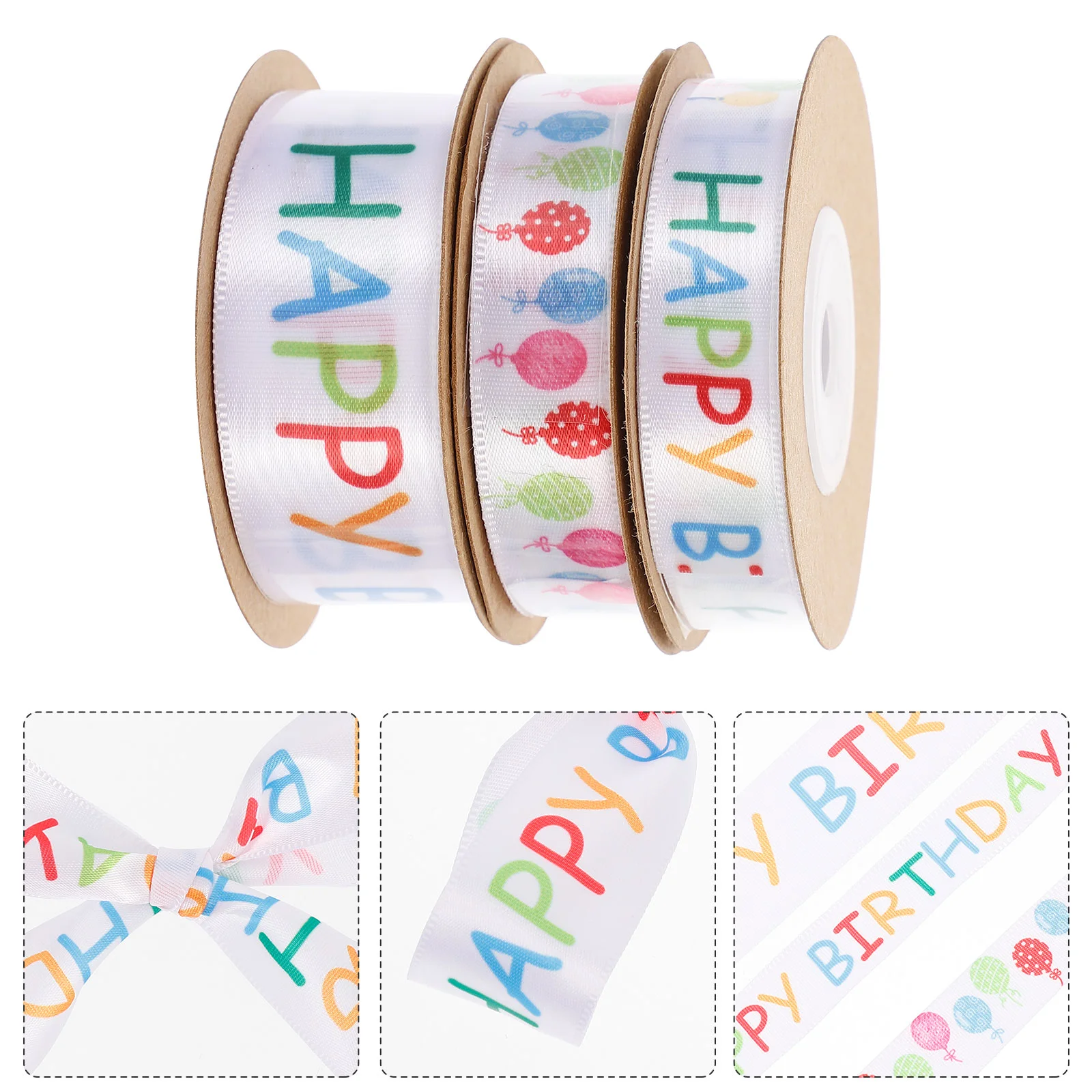 

3 Rolls Birthday Ribbon Wrapping Cake Toppers Gift Box Decorating Packaging Ribbons Printing Decors Decorative Riband