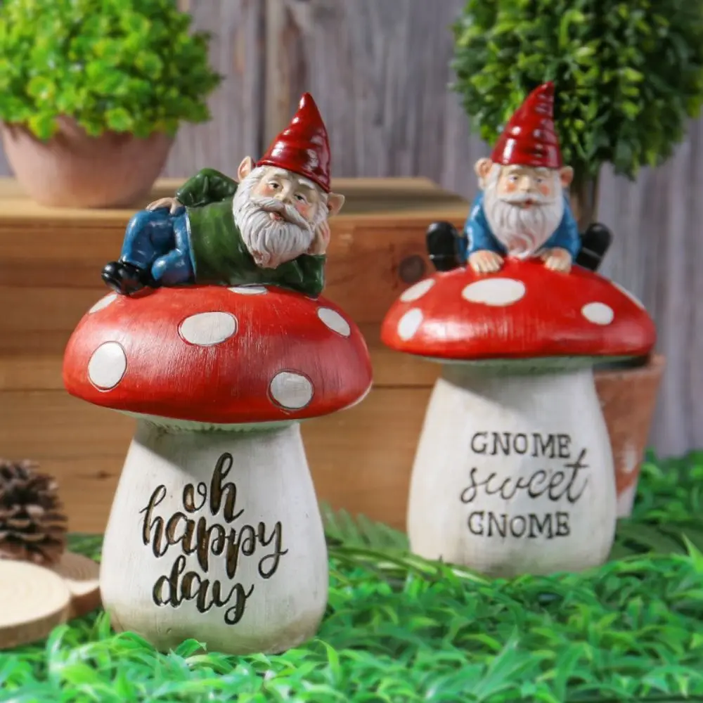 Crafts Resin Dwarf Sitting Mushroom Ornament Cute Creative Elf Sculpture Cartoon Waterproof Miniature Figurine Courtyard
