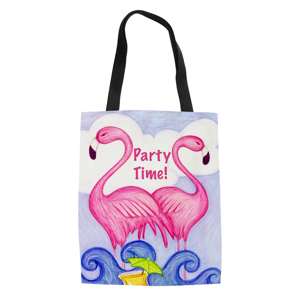 Cartoon Flamingo Design Print Fashion Shoulder Bag Beach School Teenager Shopping Bag High Quality Storage Bolso De Mano
