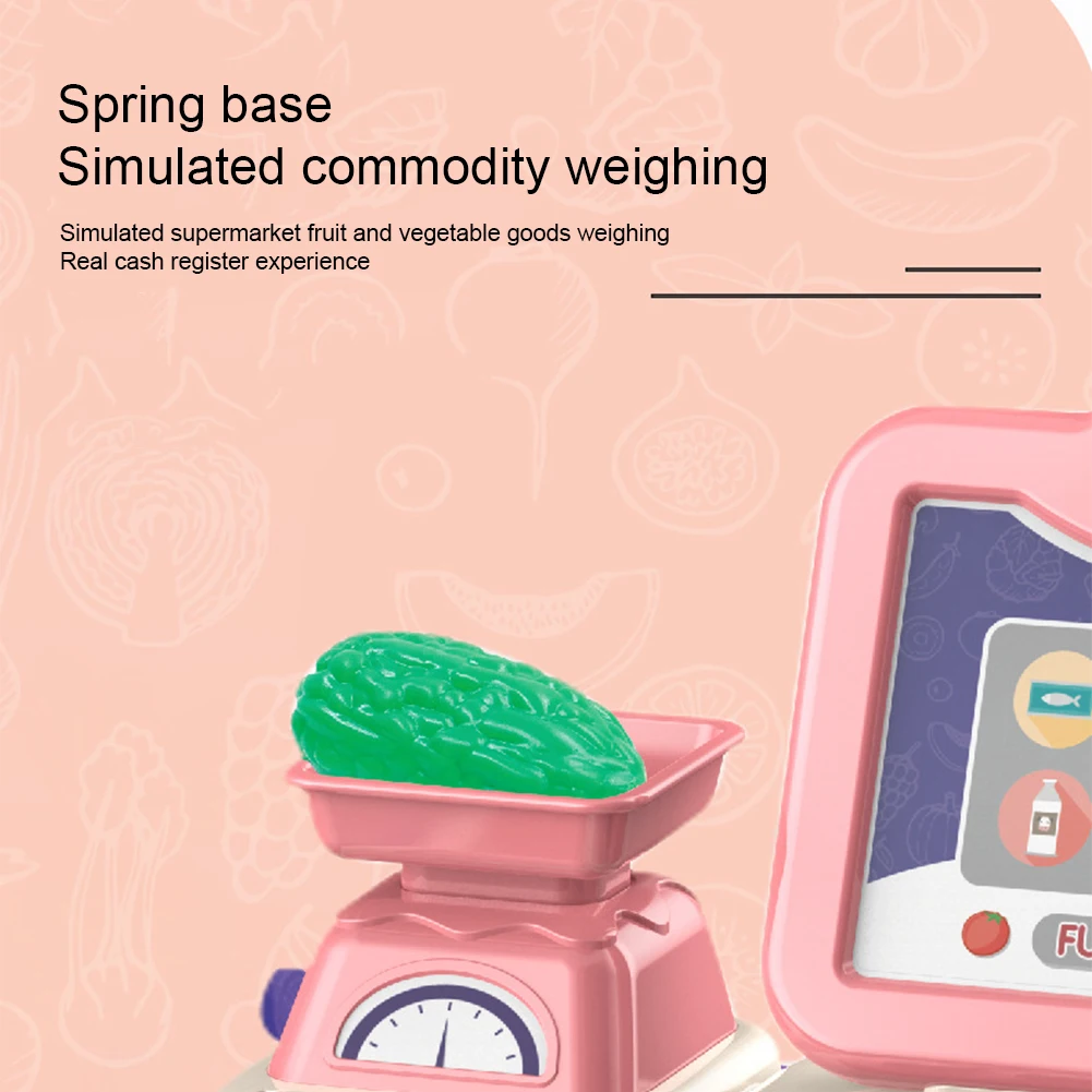 

Vegetables Fruits Scanner Cash Register Toy Pretend Play Simulation Gifts Shop With Microphone Parents Children Multifunctional