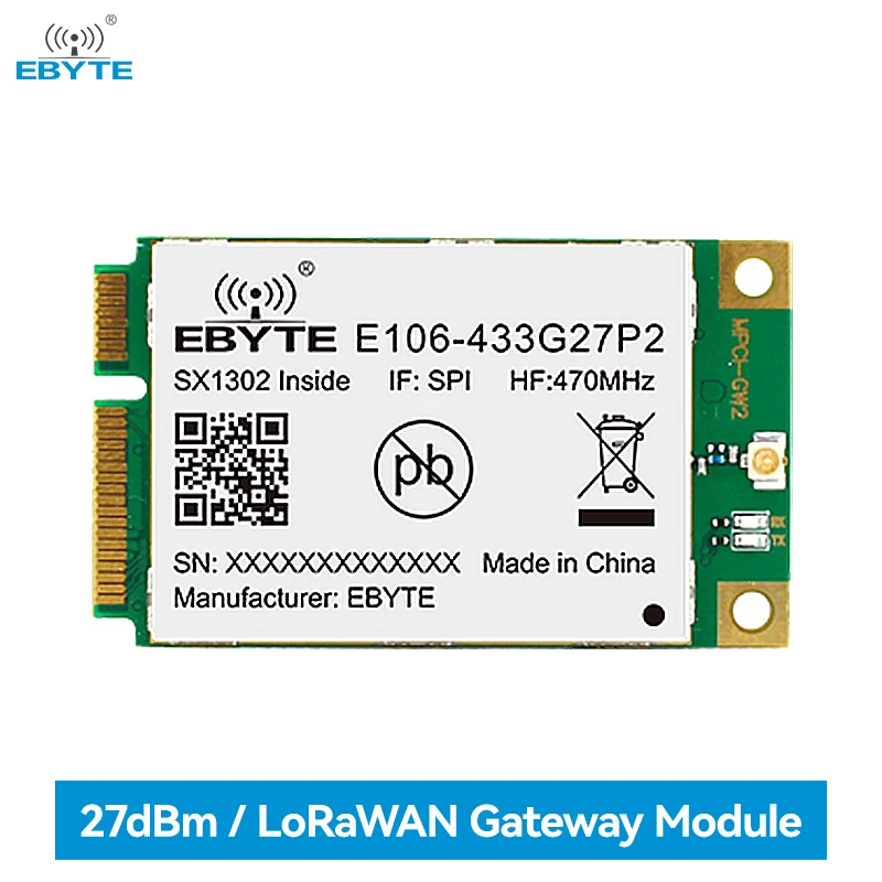 

SX1302 433 МГц модуль шлюза LoRaWan EBYTE E106-433G27P2 27dBm PCI-e интерфейс с низким энергопотреблением 5 км SMD модуль SPI IPX