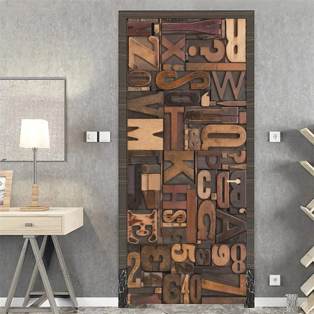 

Wooden Door Mural Decal Sticker Peel and Stick Removable Self-Adhesive Brown Wood Grain Red Brick Door Wallpaper for Home Decor