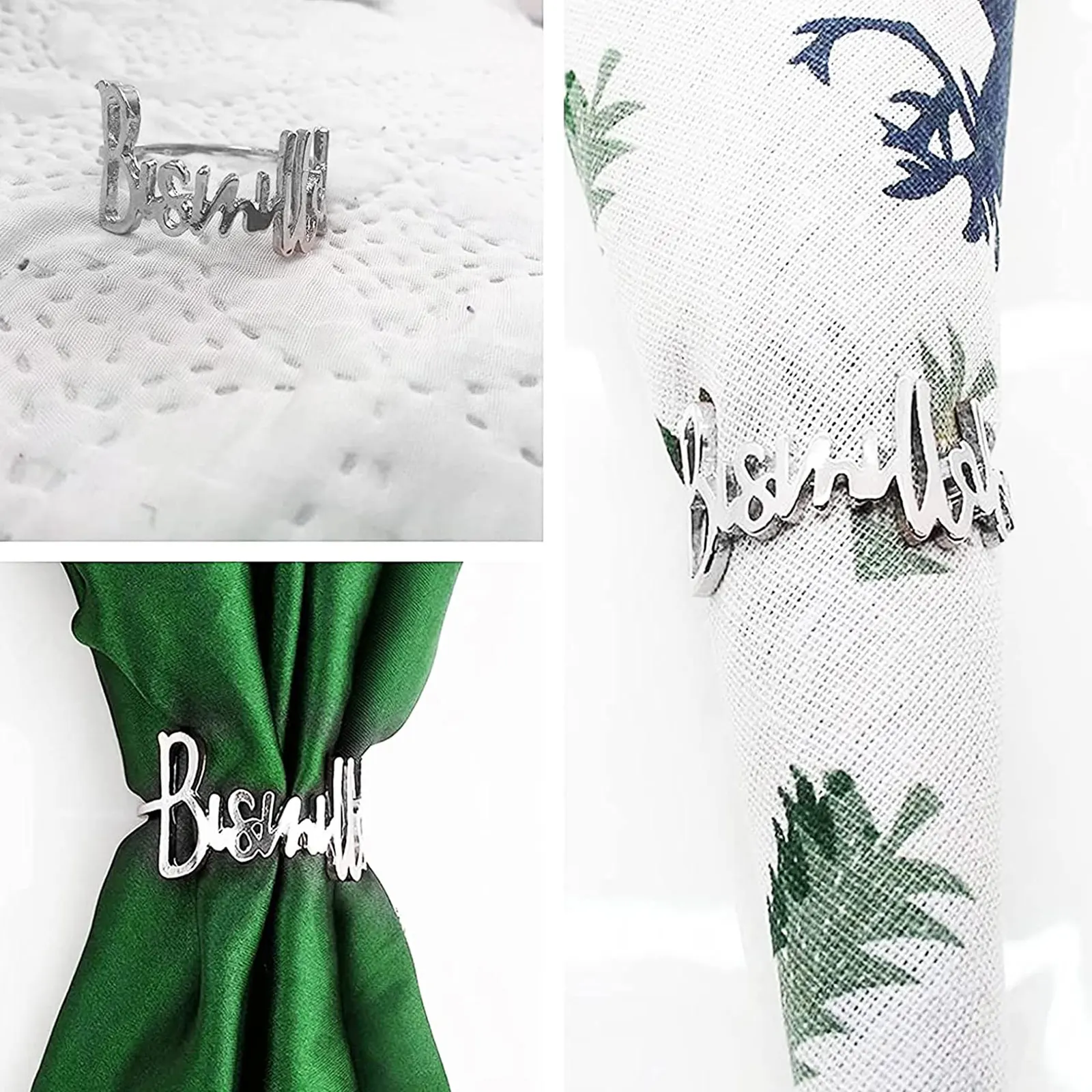 

6Pcs Bismillah Napkin Rings Eid Mubarak Muslim Islamic Ramadan Kareem Alloy Napkin Buckle Wedding Dinner Table Decorations